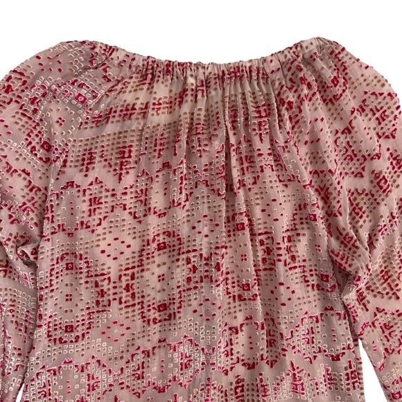 Sundance Cream Red Silk Velvet Burnout Peasant Sheer Button Blouse Size L - Picture 4 of 10